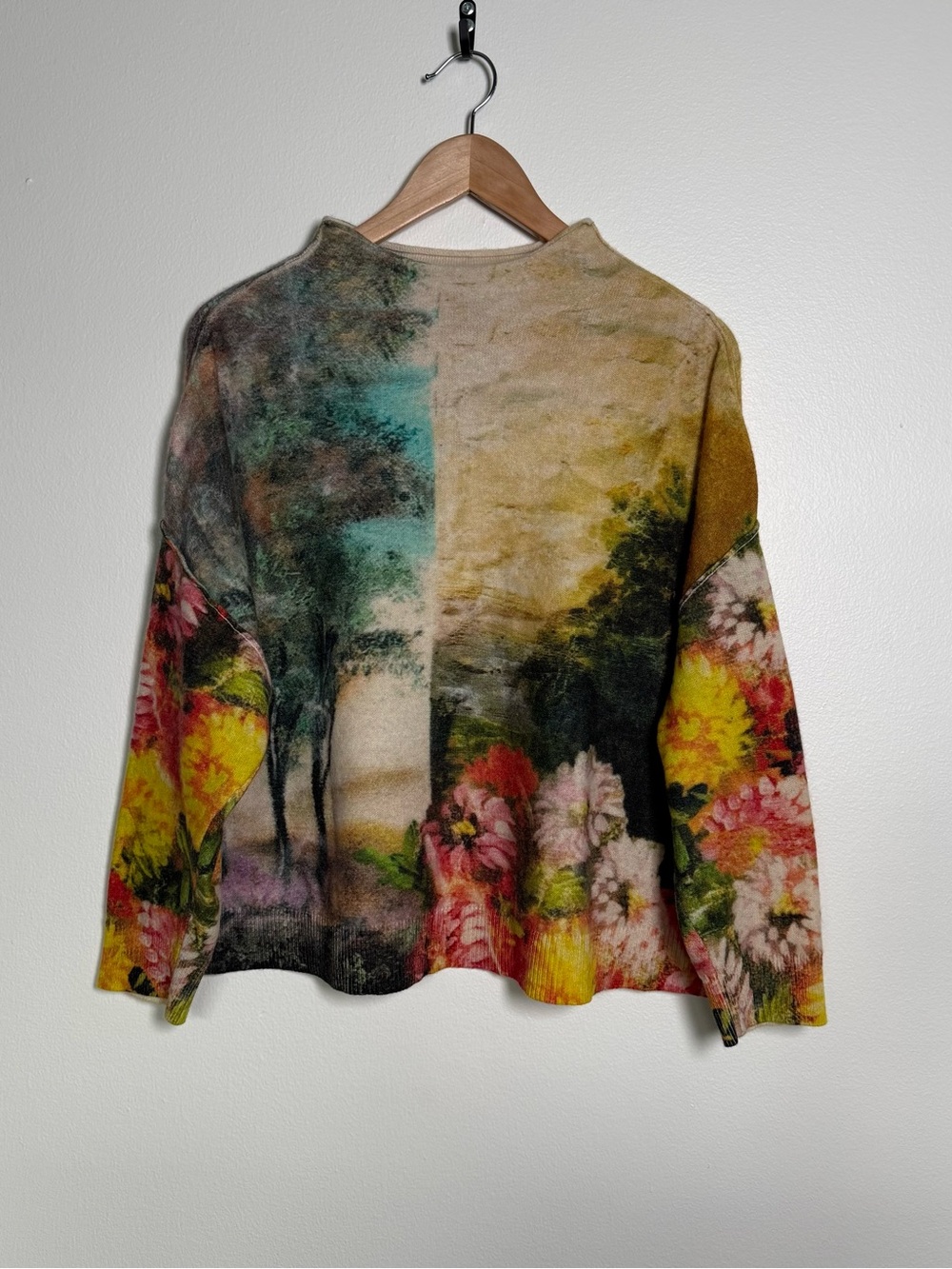 Pilcro Anthropologie Swarm Alani 100% Cashmere Mock Neck Floral Sweater 1X Artsy